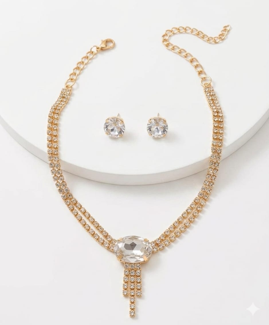 Elegant Crystal  Gold Plated Necklace