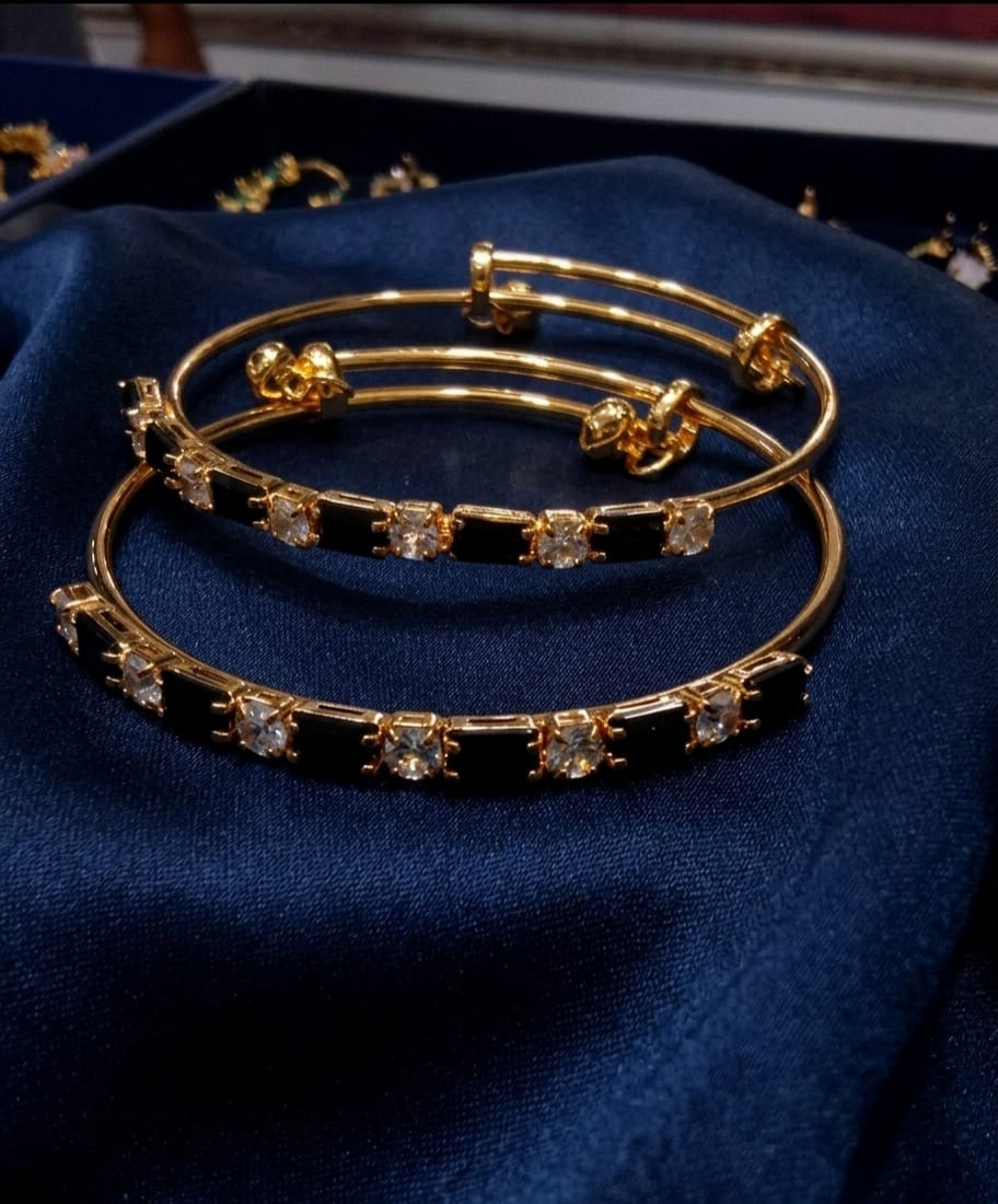 Roman Numeral Gold Bangle with Black & White Inlays