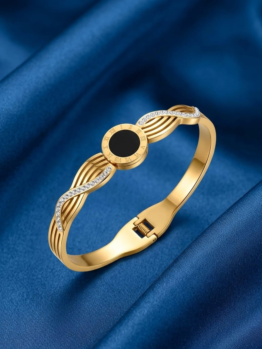 Premium  Gold Plated Butterfly & Floral Charm Bangle – Elegant Stainless Steel Bracelet for Women
