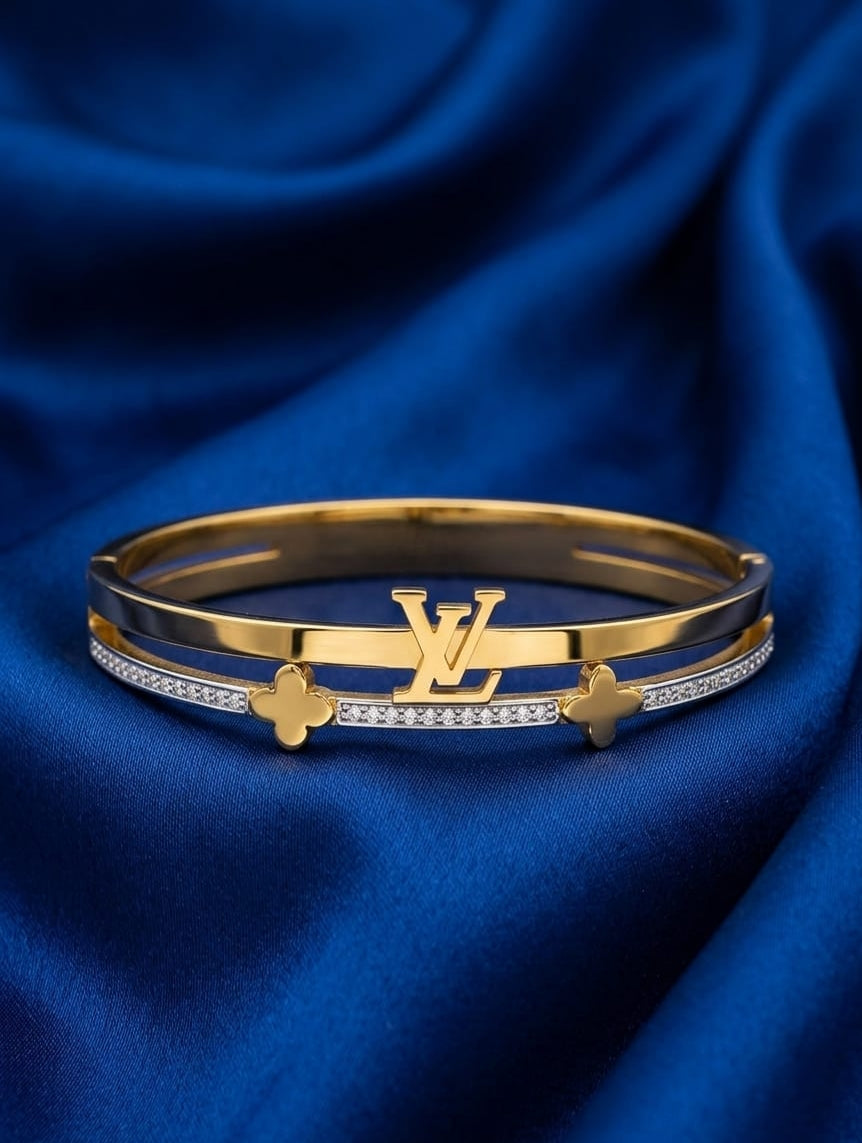 Premium  Gold Plated Butterfly & Floral Charm Bangle – Elegant Stainless Steel Bracelet for Women